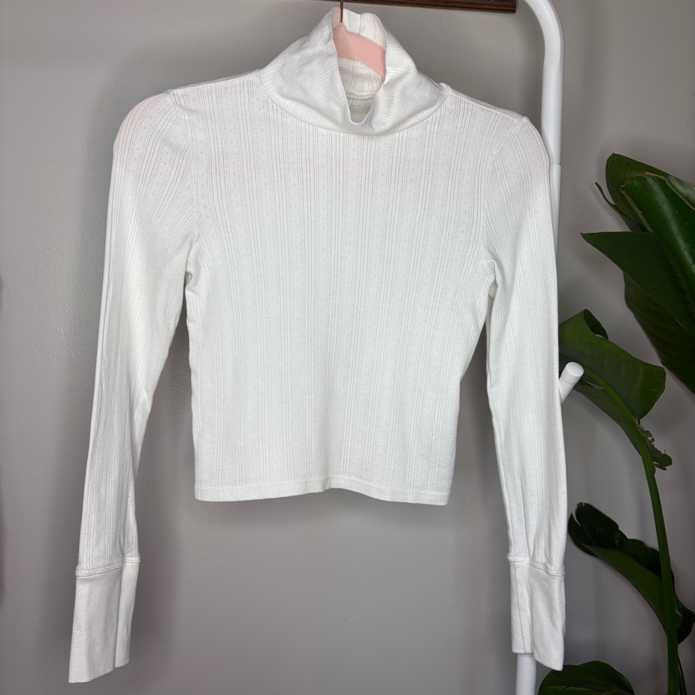 Aerie White Ribbed Detailed Thermal Turtleneck Long Sleeve Top Size XS - Picture 2 of 9